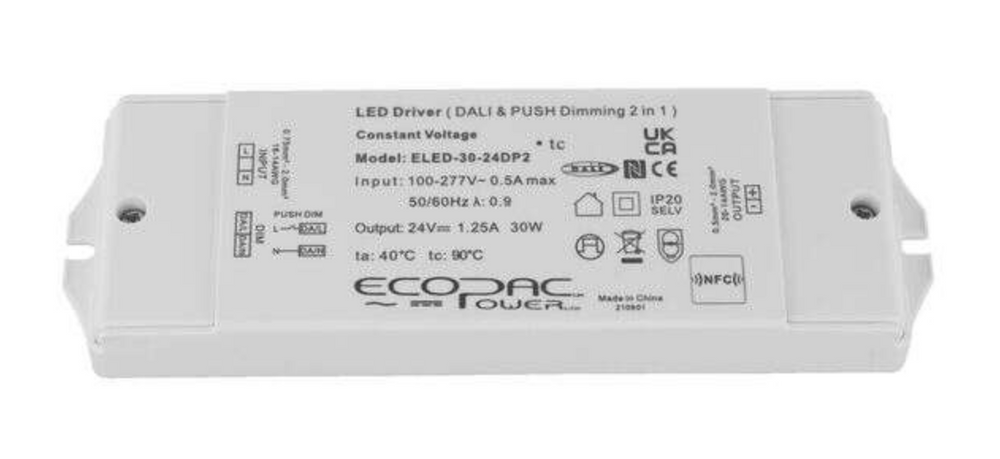 30W 240V DALI2 Mains Dimmable LED Driver - For 24V LED Strips, Compatible with Leading Edge or Trailing Edge Dimmers DALI & DALI2 Dimming.