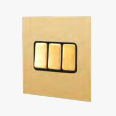Brushed Brass/ Matt Gold Finish 3 Gang 2 Way Rocker Light Switch