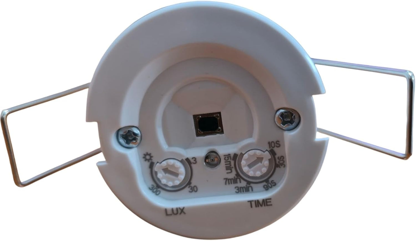 
                  
                    Mini Recessed 360° PIR Motion Sensor Ceiling Light Switch, Adjustable Timer & Lux Control, White Presence Detector for Home Security
                  
                