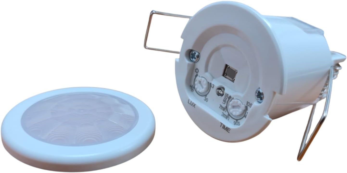 
                  
                    Mini Recessed 360° PIR Motion Sensor Ceiling Light Switch, Adjustable Timer & Lux Control, White Presence Detector for Home Security
                  
                
