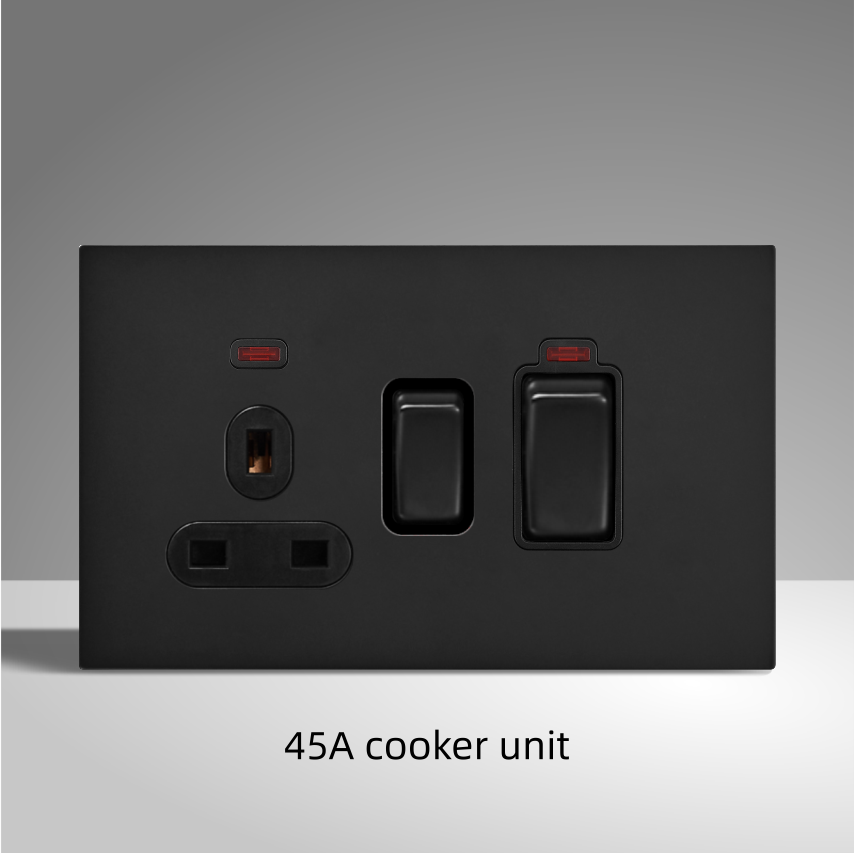 Screwless Matt Black 45A cooker unit with 13 amp socket