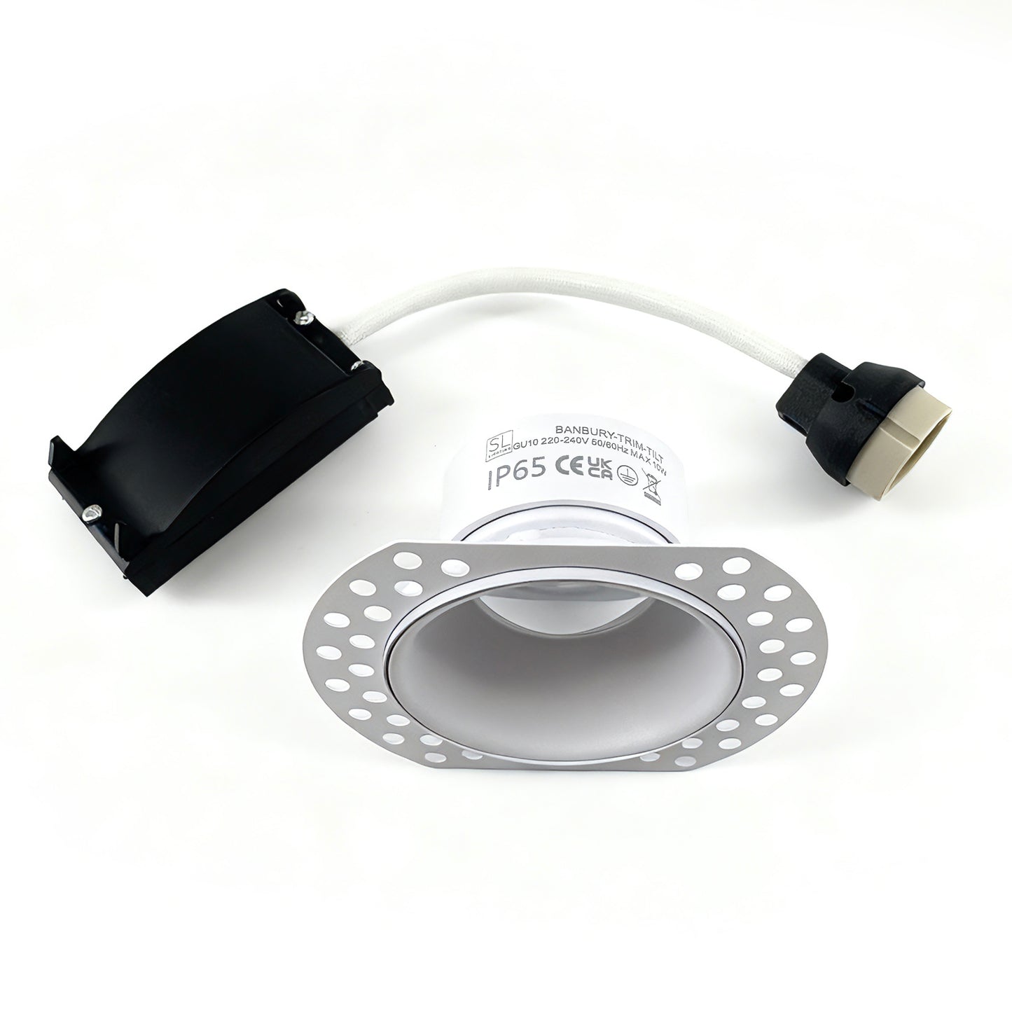 
                  
                    Banbury Tiltable Trimless Plaster-In Fire Rated IP65 Fixed Downlight, Includes GU10 Socket & Junction Box
                  
                