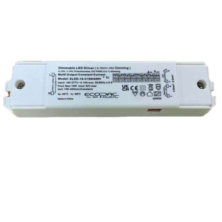 10W 1-10V Dimmable Constant Current LED Drivers, Selectable Constant Current Output (100-450mA) with Dip Switch, 0/1-10V Dimming Control