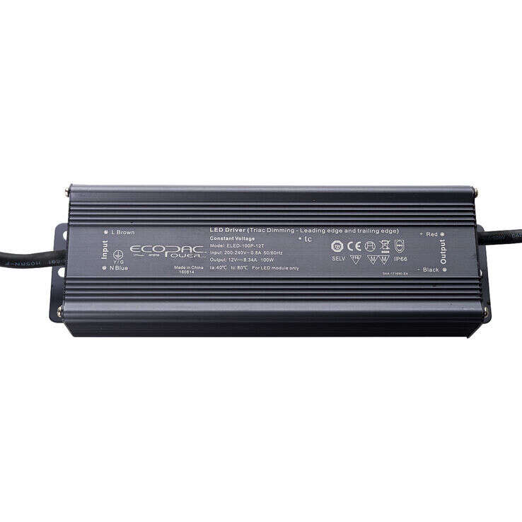 100W IP67 240V Mains Triac Dimmable Drivers: Ideal for 24V LED Strips, Compatible with Leading Edge or Trailing Edge Dimmers, Flicker-Free ELED-100P-24T