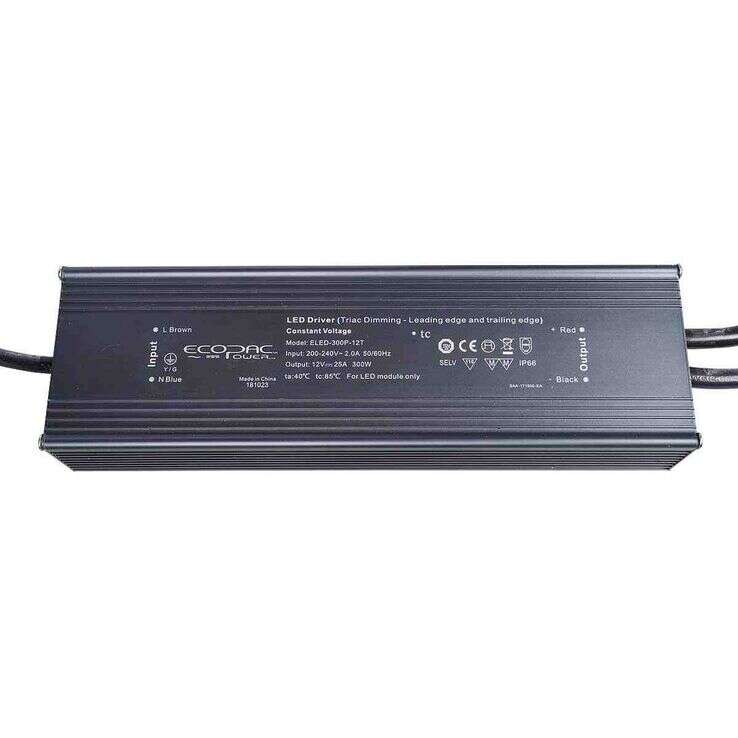 300W IP67 240V Mains Triac Dimmable Drivers: Ideal for 24V LED Strips, Compatible with Leading Edge or Trailing Edge Dimmers, ELED-300P-24T