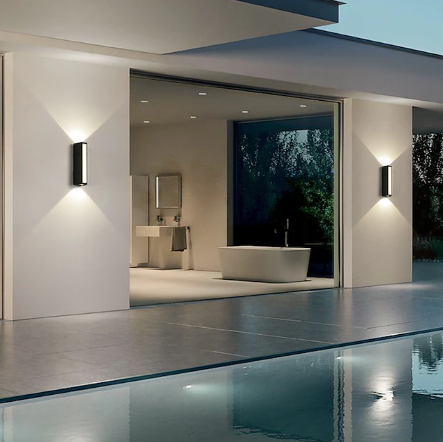 12W LED Interior / Exterior Wall Light Up Down Front Opal Diffuser IP65 Black Aluminum, 1.5M Pre-wired cable