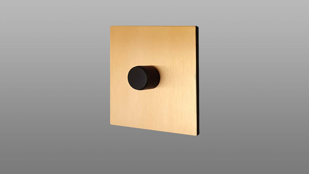 1 Gang Black Knurled Dimmer Switch with Brushed Brass / Matt Gold Plate