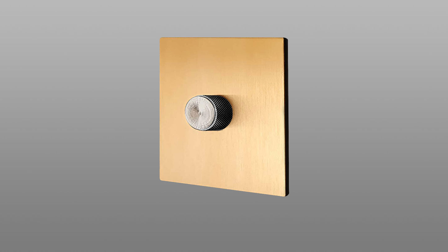 1 Gang Stainless Steel Knurled Dimmer Switch with Matt Black Plate