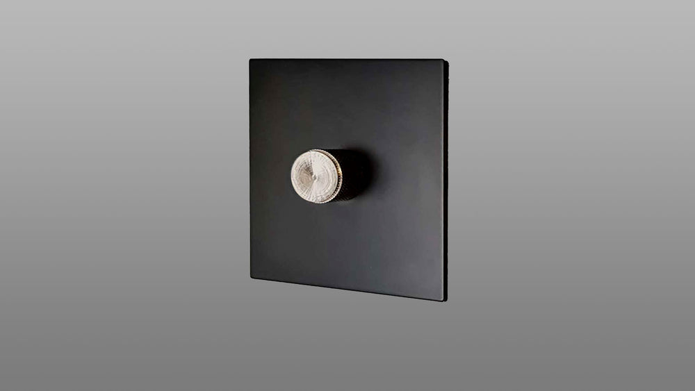 1 Gang Stainless Steel Knurled Dimmer Switch with Matt Black Plate