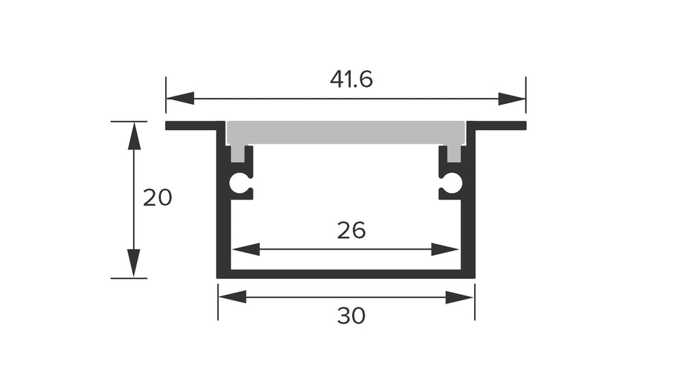 
                  
                    1 Metre IP65 Flanged / Wings Walk Over Recessed IP65 Profile W30 x D20 Inc End Caps & Frosted Diffuser
                  
                