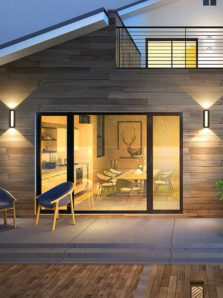 12W LED Interior / Exterior Wall Light Up Down Front Opal Diffuser IP65 Black Aluminum, 1.5M Pre-wired cable