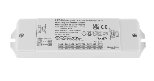 20W DALI Push Dimming Constant Current Driver, Multi-Stage Output, Compatible with Our Marker Light Range, 250ma - 700ma