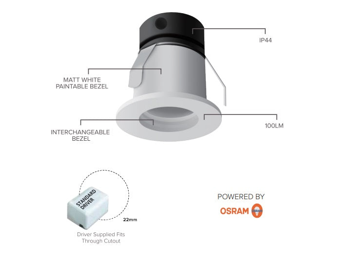 1W Maya Marker Light LED Marker, Plinth, Cabinet, Step Light - White (Driver included)